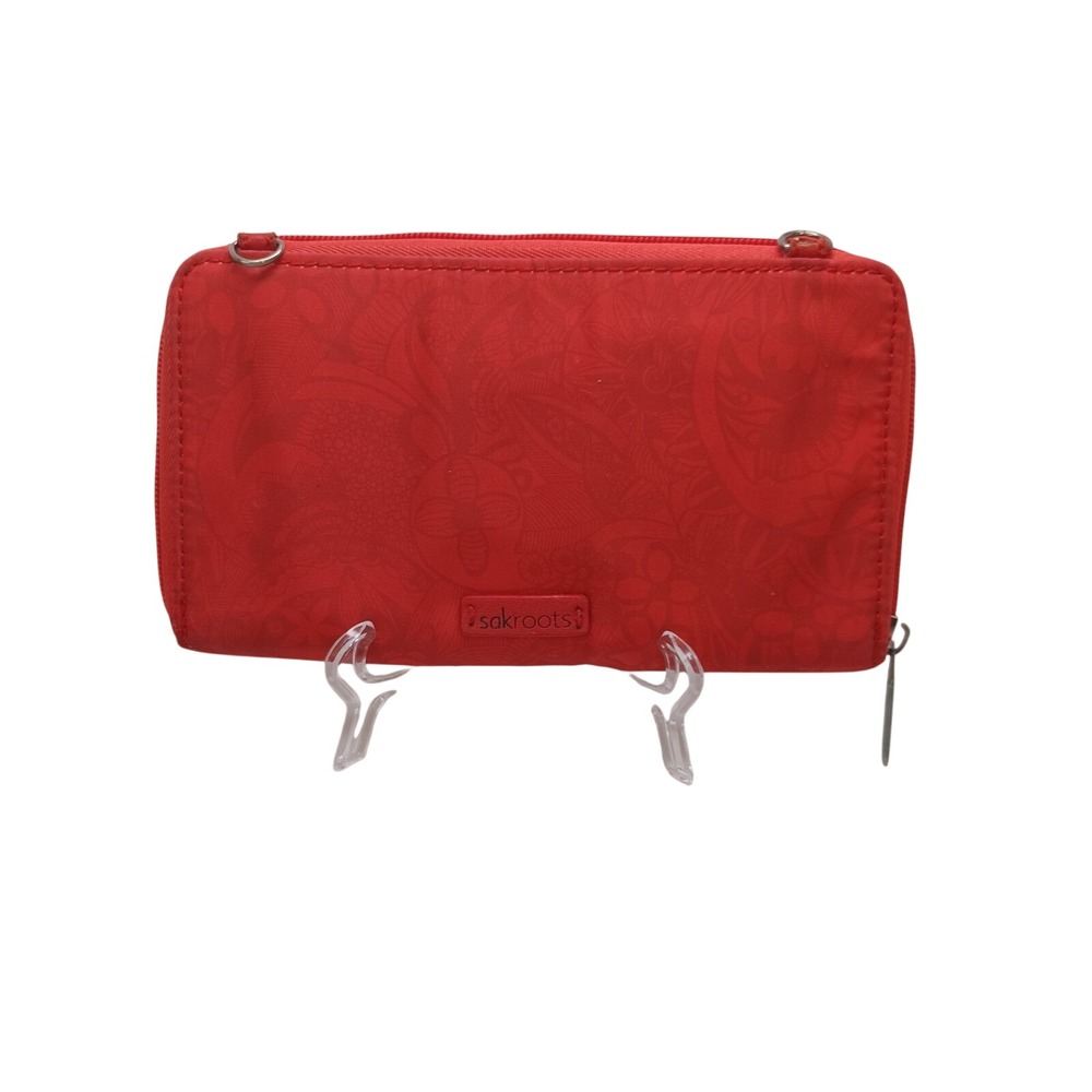 Sakroots Red Floral Nylon Zip Around Travel Wallet Clutch Organizer